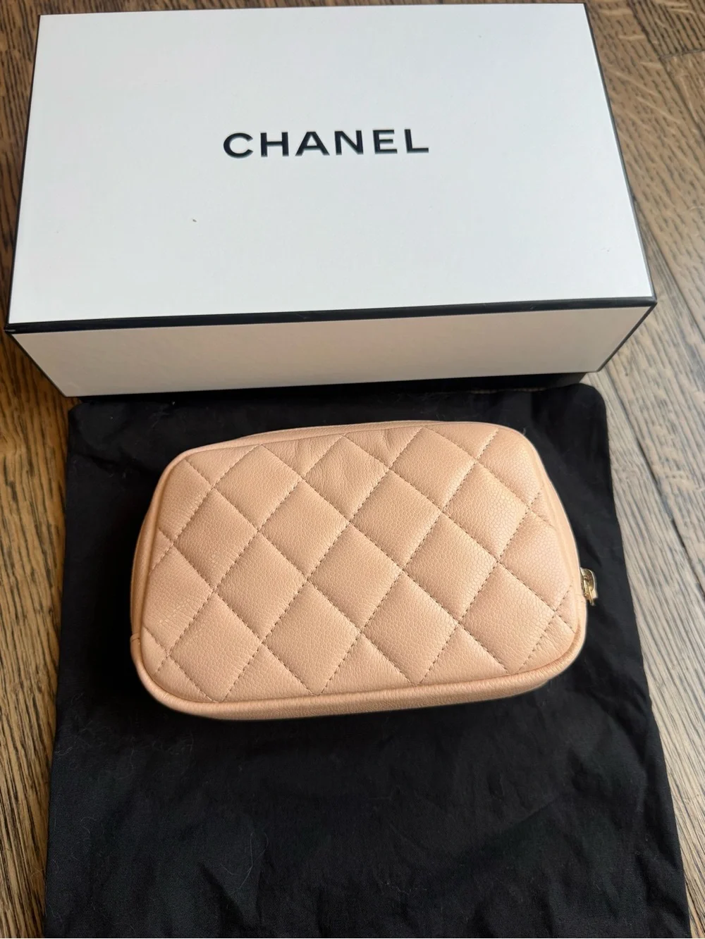 CHANEL Quilted CC Cosmetic Pouch - Peach Blush